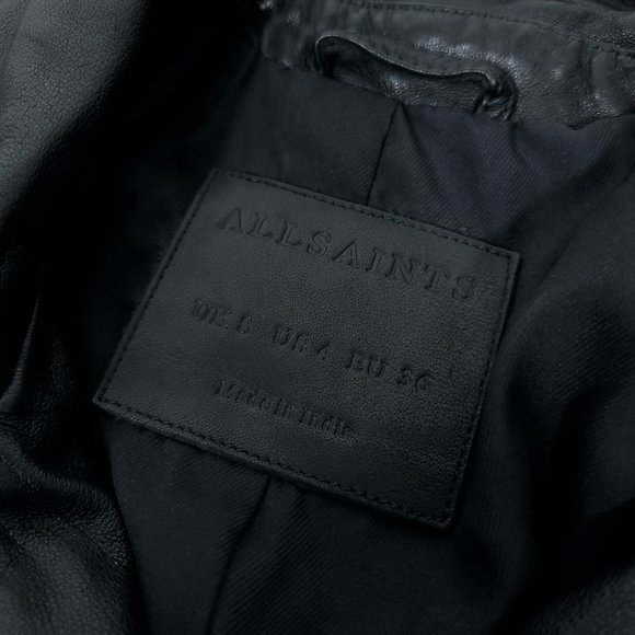 All Saints Black Leather Moto Jacket with Notched Lapel - Picture 10 of 11